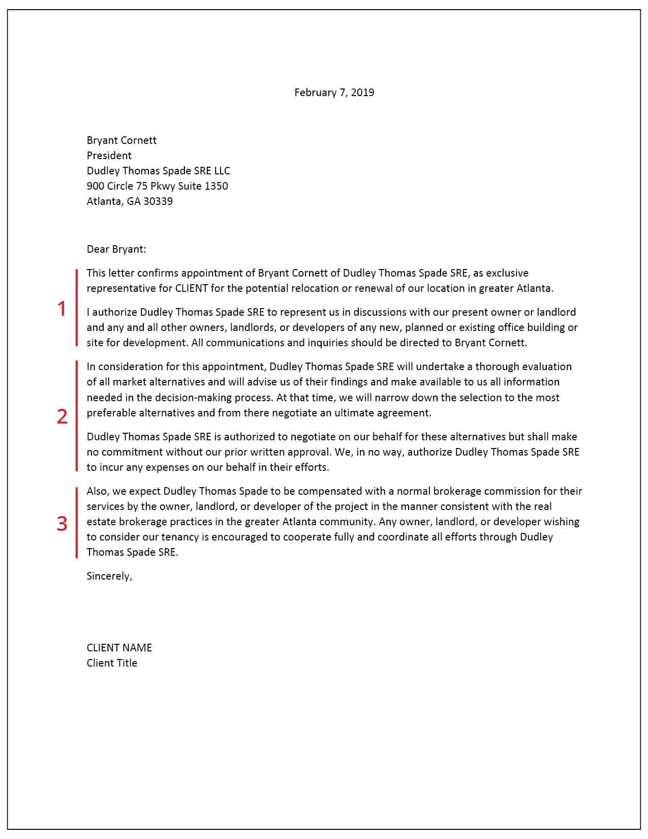 Example Commercial Real Estate Engagement Letter